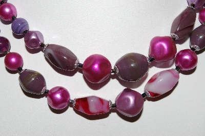 +MBA #E43-178  "Made In Japan Purple & Pink Glass & Acrylic Bead 2 Strand Necklace"