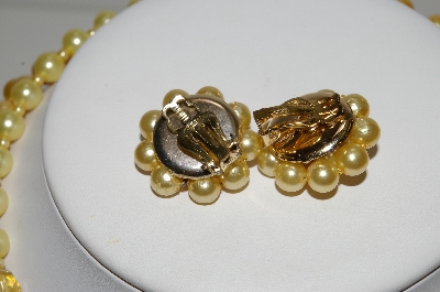 +MBA #E43-151   "Made In Japan 3 Strand Yellow & Clear Acrylic Bead Necklace & Matching Earrings"