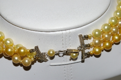 +MBA #E43-151   "Made In Japan 3 Strand Yellow & Clear Acrylic Bead Necklace & Matching Earrings"