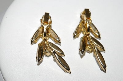 +MBA #E43-122  "Vintage Goldtone White Milk Glass & AB Crystal Rhinestone Earrings"