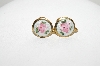 +MBA #E43-137  "Coro Small Goldtone Enameled Rose Button Style Earring"