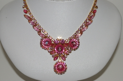 +MBA #E43-165  "Vintage Gold Plated Stunning Pink Glass, Crystal & Rhinestone Necklace"