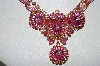 +MBA #E43-165  "Vintage Gold Plated Stunning Pink Glass, Crystal & Rhinestone Necklace"