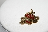 +MBA #E44-099  "Avon Goldtone Red Crystal Rhinestone Apple Pin"