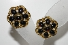 +MBA #E44-191   "Trifari Gold Tone Black Stone Clip On Earrings"