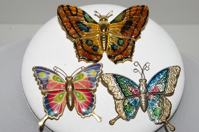 **MBA #E44-053  "Vintage Lot Of 3 Enameled Butterfly Pins"