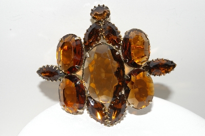 +MBA #E44-047   "Vintage Gold Tone Brown Glass Stone Pin/Pendant Combo"