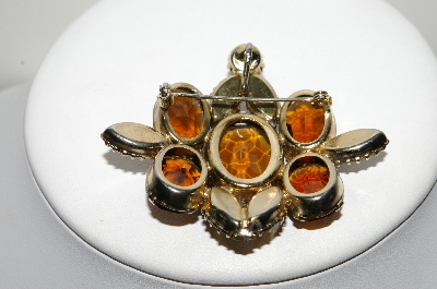 +MBA #E44-047   "Vintage Gold Tone Brown Glass Stone Pin/Pendant Combo"