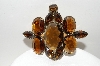 +MBA #E44-047   "Vintage Gold Tone Brown Glass Stone Pin/Pendant Combo"