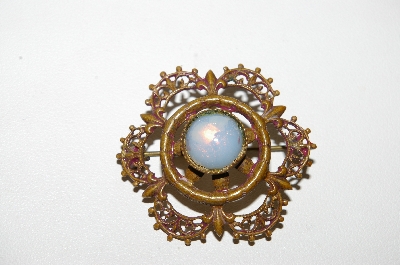 +MBA #E44-070   "Vintage Goldtone Opal Glass Pin"
