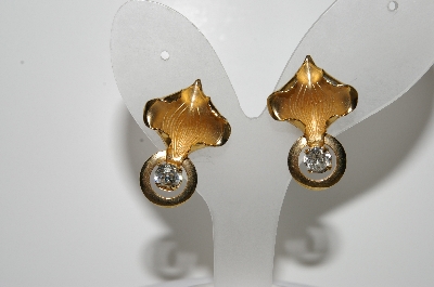 +MBA #E44-171   "Vintage Gold Filled Clear Rhinestone Flower Petal Chocker & Earring Set"