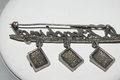 +MBA #E44-063   "JJ Jonette Jewelry Co.  Silvertone "I Love Teaching" Pin With Attached Book Charms