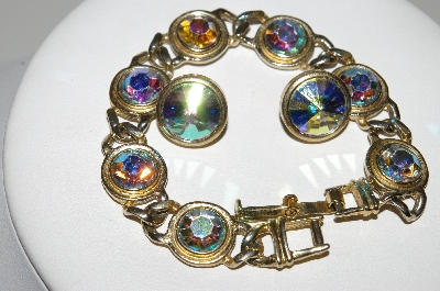 +MBA #E44-184   "Vintage Gold Tone AB Crystal Rhinestone Bracelet & Earrings"