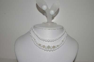 +MBA #E44-164   "Made In Japan White Milk Glass Necklace & Matching Earrings Set"