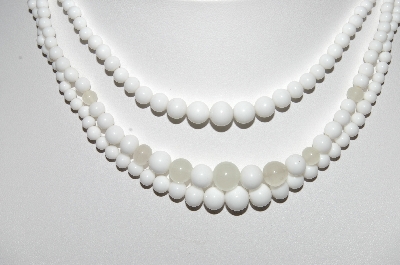+MBA #E44-164   "Made In Japan White Milk Glass Necklace & Matching Earrings Set"
