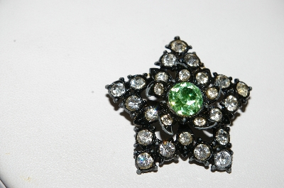 **MBA #E44-112   "Vintage Black Metal Rhinestone Star Pin"