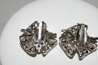 +MBA #E44-101    "Vintage Silvertone Faux Glass Pearl & Clear Crystal Rhinestone Earrings"