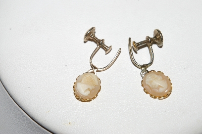 +MBA #E44-119   "Vintage Gold Filled Small Hand Carved Shell Cameo Earrings"