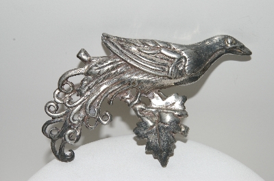 **MBA #E44-017    "Vintage Silver Plated Fancy Bird Pin"