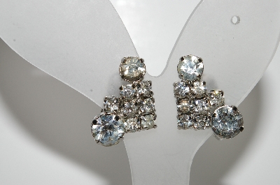 +MBA #E44-145   "Vintage Silvertone Clear Crystal Rhinestone Clip On Earrings"