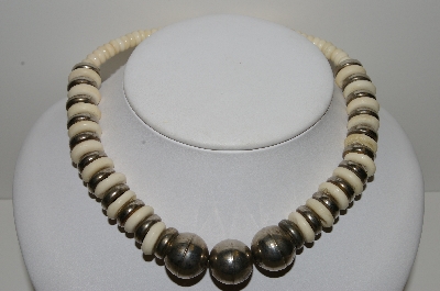 +MBA #E44-244     "Vintage Silvertone Carved Bead Necklace"