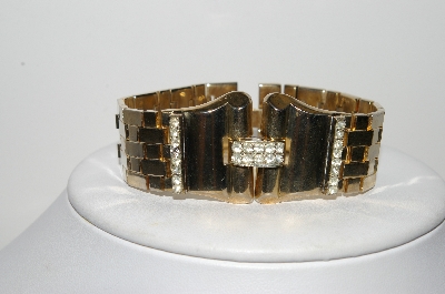 +MBA #E44-251    "Trifari Gold Tone Crystal Rhinestone Bracelet"