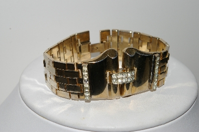 +MBA #E44-251    "Trifari Gold Tone Crystal Rhinestone Bracelet"