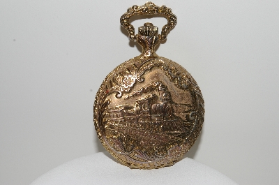 +MBA #E44-011   "Futura Gold Tone Train Pocket Watch"