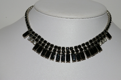 +MBA #E45-101   "Weiss Silvertone Black Glass & Clear Rhinestone Choker"