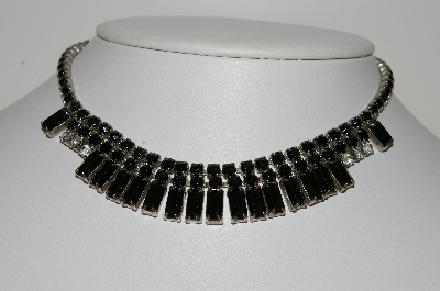 +MBA #E45-101   "Weiss Silvertone Black Glass & Clear Rhinestone Choker"