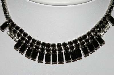 +MBA #E45-101   "Weiss Silvertone Black Glass & Clear Rhinestone Choker"