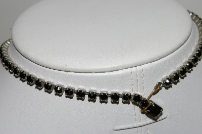 +MBA #E45-101   "Weiss Silvertone Black Glass & Clear Rhinestone Choker"