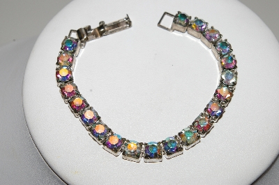 +MBA #E45-136   "Vintage Silvertone AB Crystal Rhinestone Bracelet"