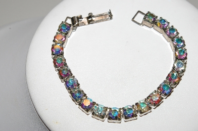 +MBA #E45-136   "Vintage Silvertone AB Crystal Rhinestone Bracelet"