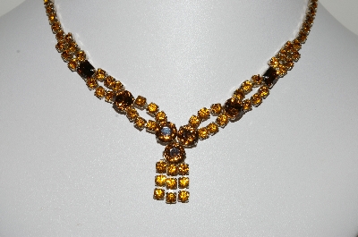 +MBA #E45-085   "Vintage Goldtone Brown & Citrine Colored Rhinestone Necklace"