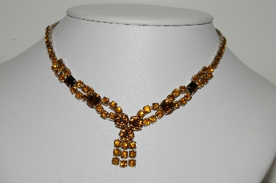 +MBA #E45-085   "Vintage Goldtone Brown & Citrine Colored Rhinestone Necklace"