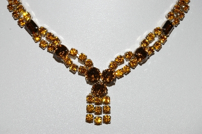 +MBA #E45-085   "Vintage Goldtone Brown & Citrine Colored Rhinestone Necklace"