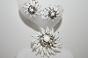 +MBA #E45-190   "Judy Lee Goldtone White Glass & Clear Crystal Rhinestone Pin & Earring Set"