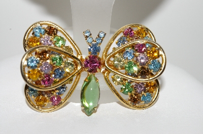 +MBA #E45-215   "Judy Lee Goldtone Rhinestone Butterfly Pin & Earring Set"