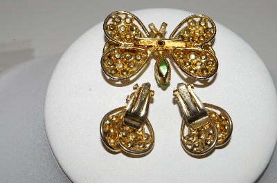 +MBA #E45-215   "Judy Lee Goldtone Rhinestone Butterfly Pin & Earring Set"