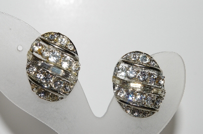 +MBA #E45-266   "Coro Silvertone Clear Crystal Rhinestone Clip On Earrings"