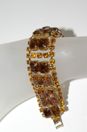 +MBA #E45-119   "Vintage Gold Tone Brown & Citrine Colored Rhinestone Bracelet"