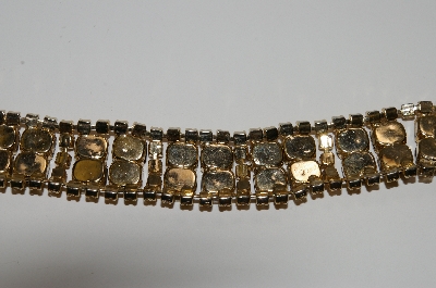 +MBA #E45-119   "Vintage Gold Tone Brown & Citrine Colored Rhinestone Bracelet"