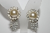 +MBA #E45-257   "Judy Lee Silvertone Faux Pearl & Clear Rhinestone Clip On Earrings"