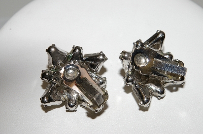 +MBA #E45-218   "Vintage Silvertone Clear Crystal Fancy Rhinestone Clip On Earrings"