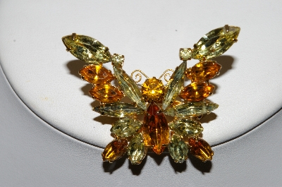 **MBA #E45-227    "Vintage Goldtone Yellow & Citrine Colored Rhinestone Butterfly Pin" 