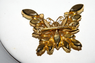 **MBA #E45-227    "Vintage Goldtone Yellow & Citrine Colored Rhinestone Butterfly Pin" 