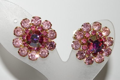 +MBA #E45-017   "Judy Lee Goldtone Pink Crystal Rhinestone Clip On Earrings"