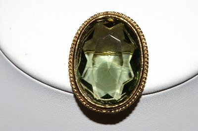 **MBA #E45-233   "Vintage Gold Plated Faceted Green Glass Pin"