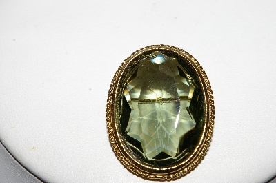 **MBA #E45-233   "Vintage Gold Plated Faceted Green Glass Pin"